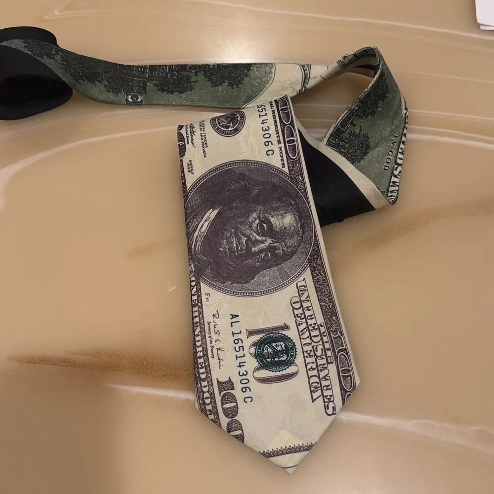 A. Rogers Handmade Silk Tie 100 Dollar Bill Money Print Novelty Benjamin Frankli
